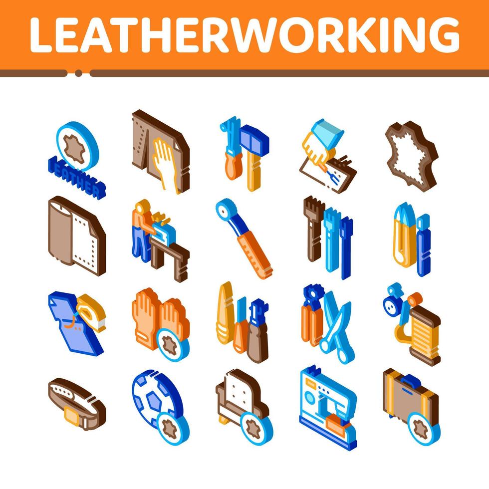 Leatherworking Job Isometric Icons Set Vector