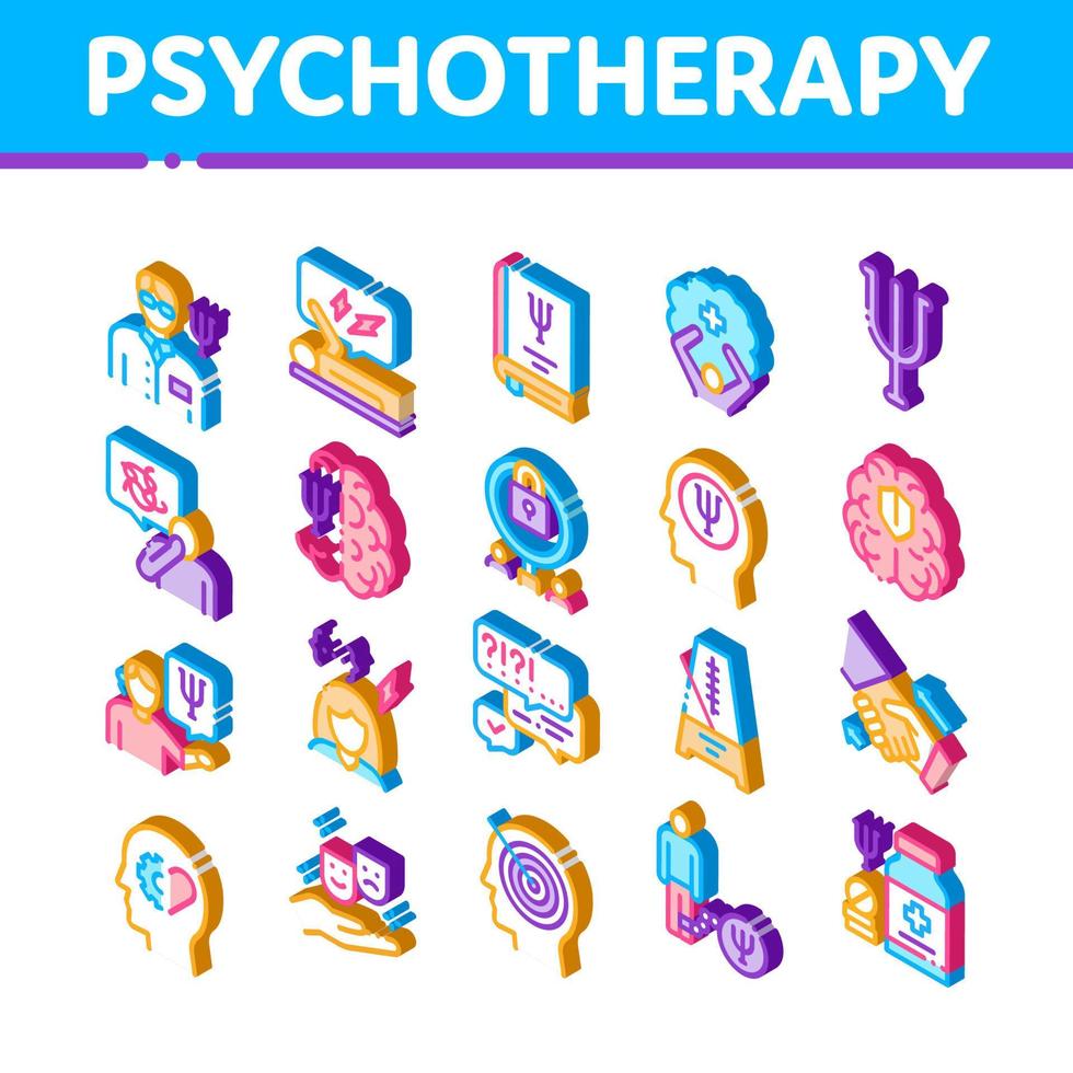 Psychotherapy Help Isometric Icons Set Vector