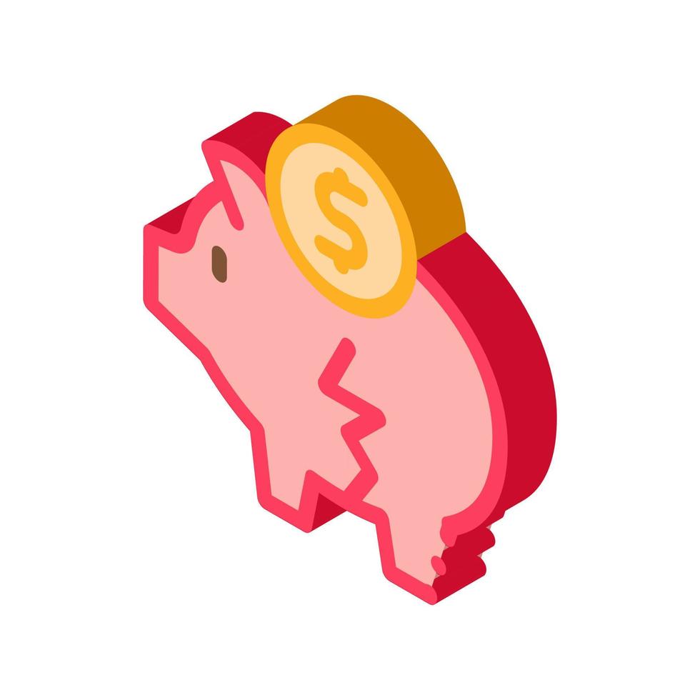 chopped piggy bank isometric icon vector illustration