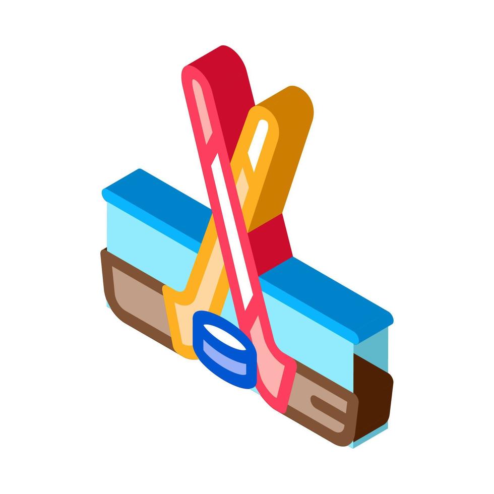 hockey sticks and shim isometric icon vector illustration