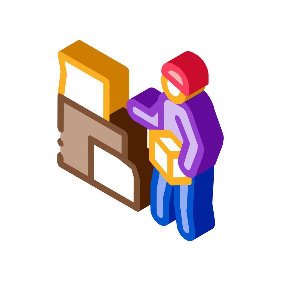homeless with cardboard boxes isometric icon vector illustration