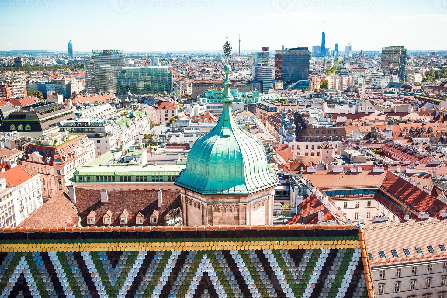 View from St. Stephen's Cathedral over Stephansplatz square in Vienna, capital of Austria on sunny day photo