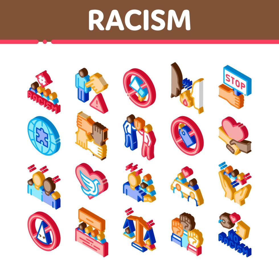 Racism Discrimination Isometric Icons Set Vector