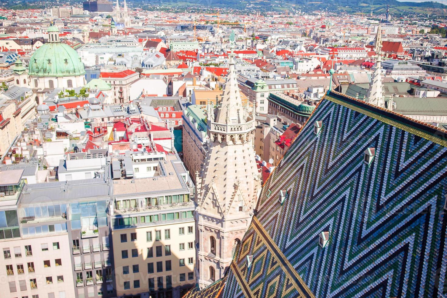 View from St. Stephen's Cathedral over Stephansplatz square in Vienna, capital of Austria on sunny day photo