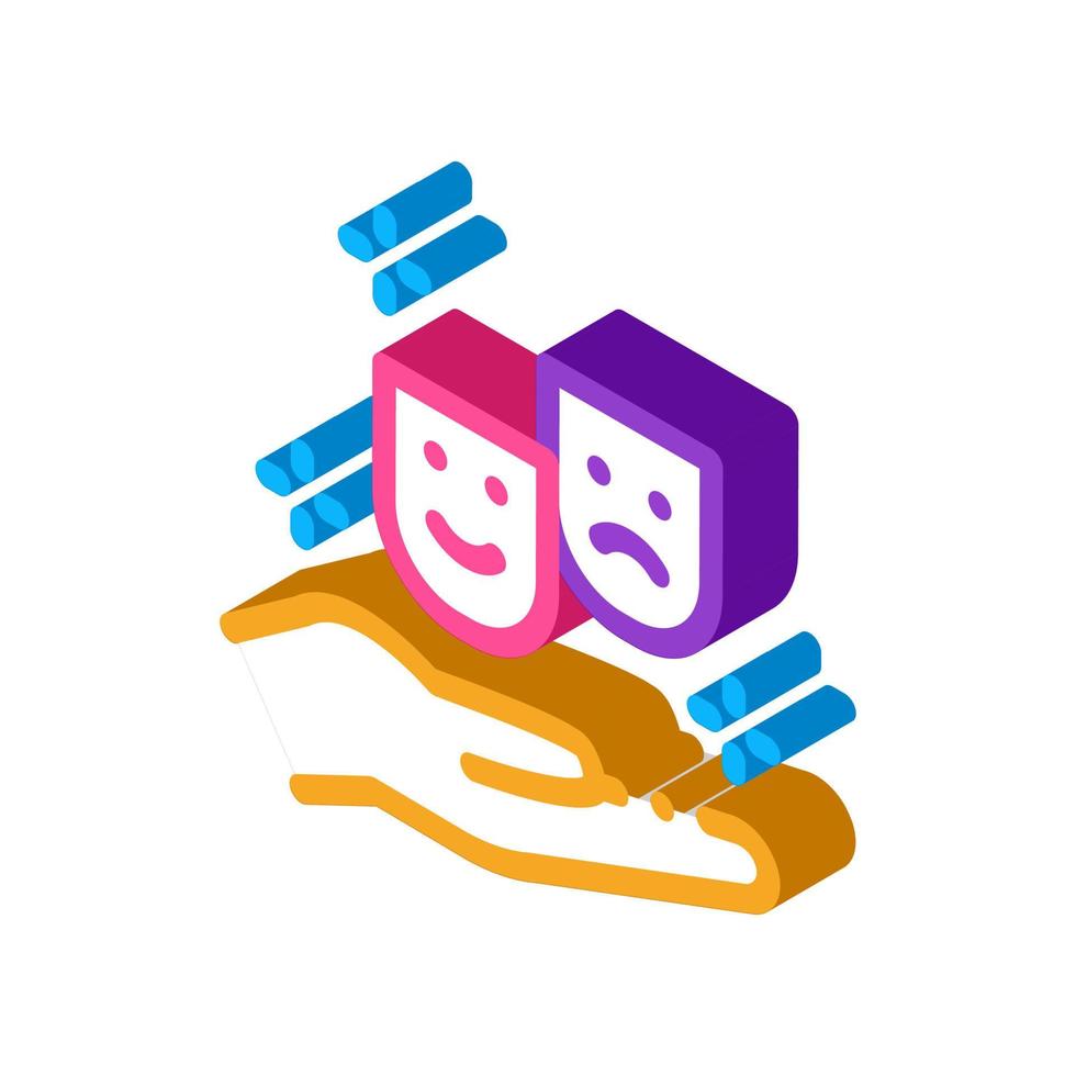 masks of joy and sadness on hand isometric icon vector illustration