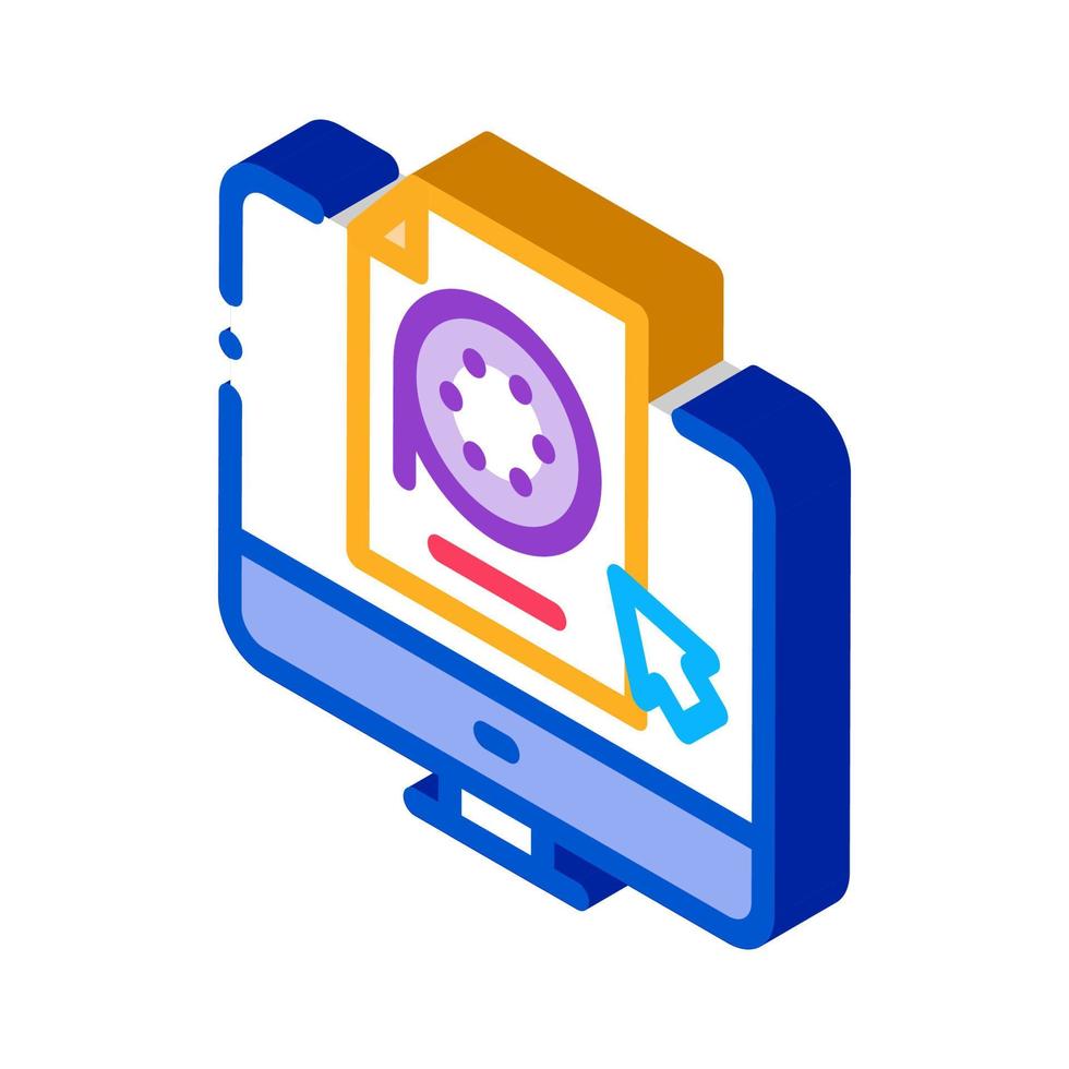 selection of video document on computer isometric icon vector illustration