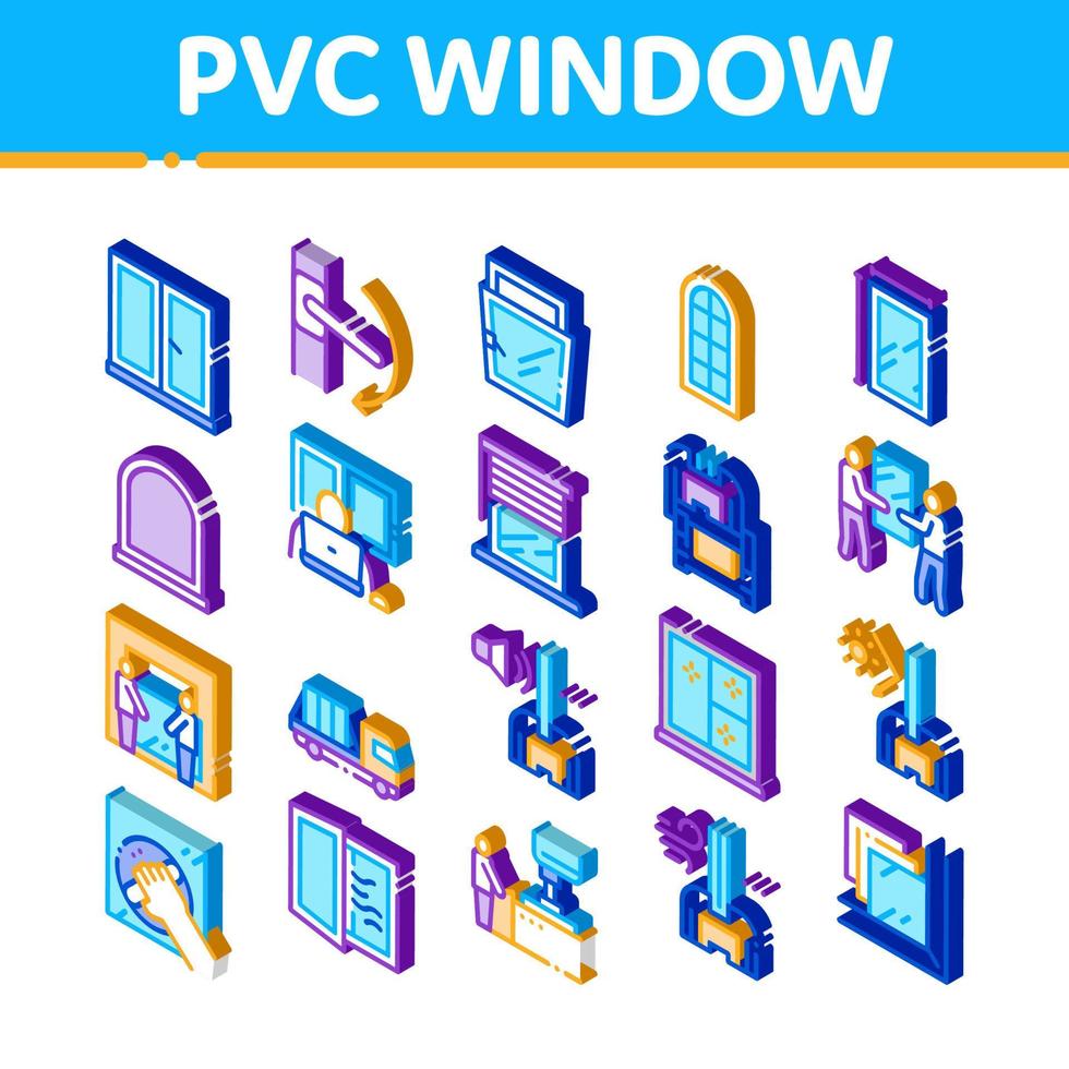 Pvc Window Frames Isometric Icons Set Vector