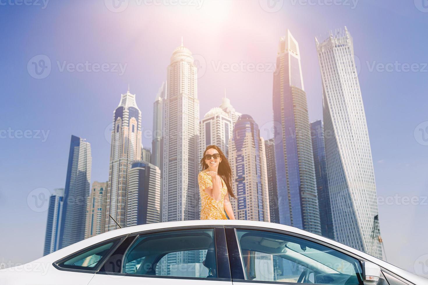 Summer car trip and young woman on vacation photo