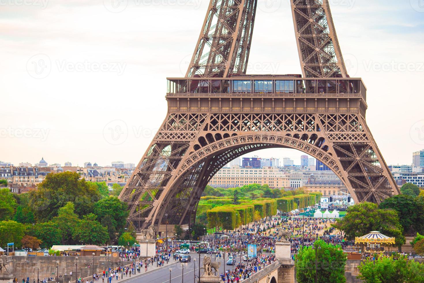 Wonderful view of Eiffel Tower from one of the street in Paris photo