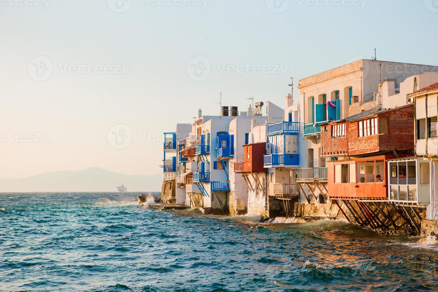 Little Venice the most popular attraction in Mykonos Island in the evening light on Greece, Cyclades photo