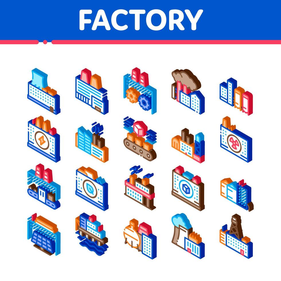 Factory Industrial Isometric Icons Set Vector