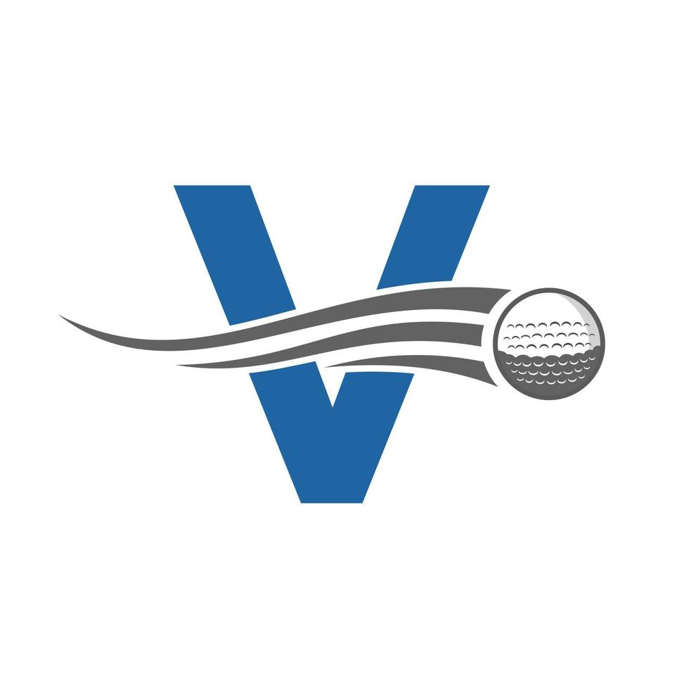 Letter V Golf Logo Concept With Moving Golf Ball Icon. Hockey Sports Logotype Symbol Vector Template