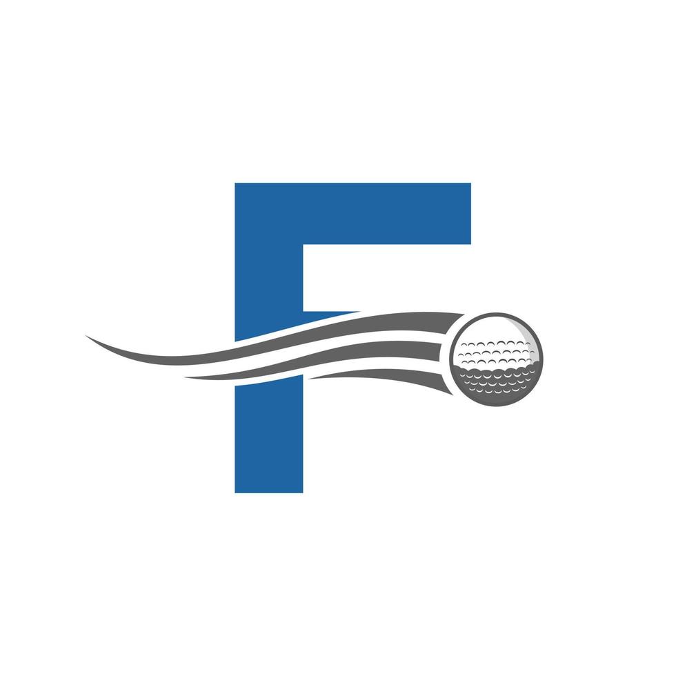 Letter F Golf Logo Concept With Moving Golf Ball Icon. Hockey Sports Logotype Symbol Vector Template