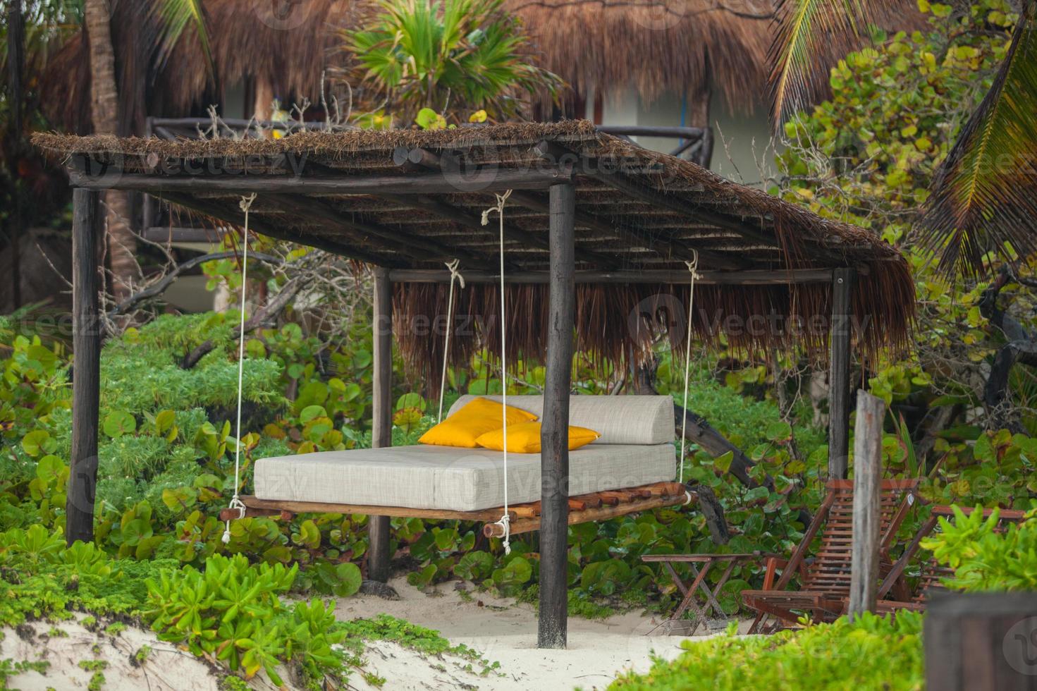 Beach beds among the trees at tropical exotic white plage 18041654
