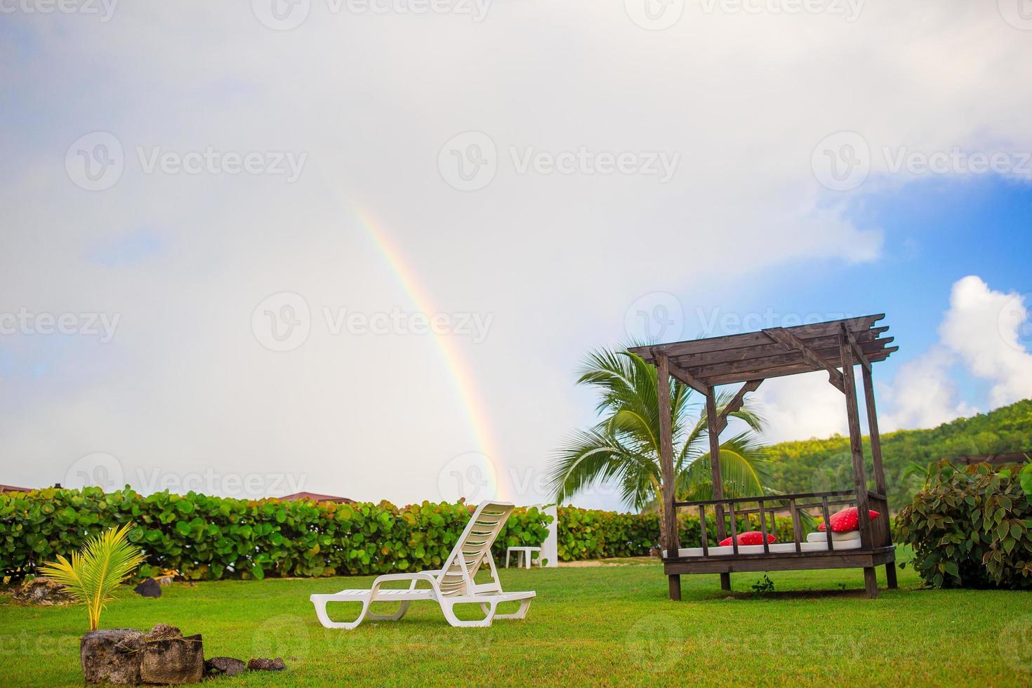 Beach sunbed on exotic tropical resort on Caribbean photo