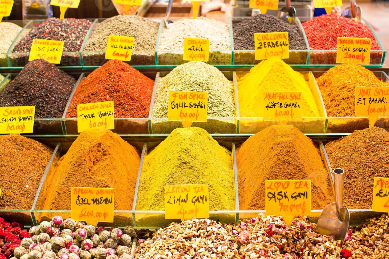 Typical spices on sale in turkish markets at Istanbul photo