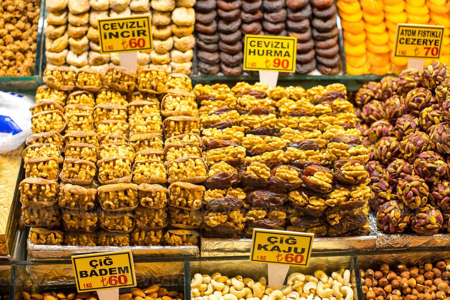 Traditional tasty Turkish sweets on the market photo