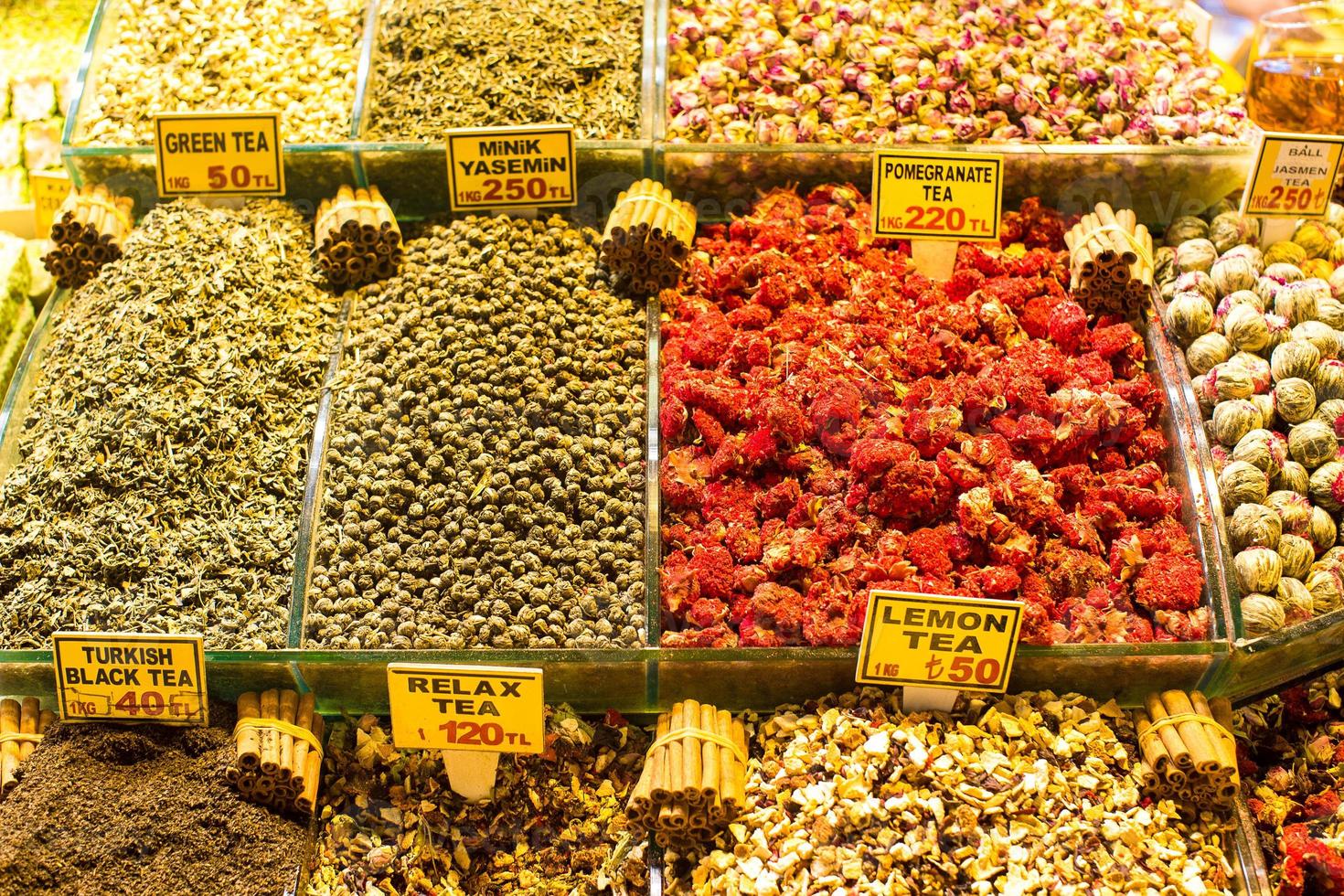 Different sorts of tea on the Egyptian bazaar in Istanbul photo