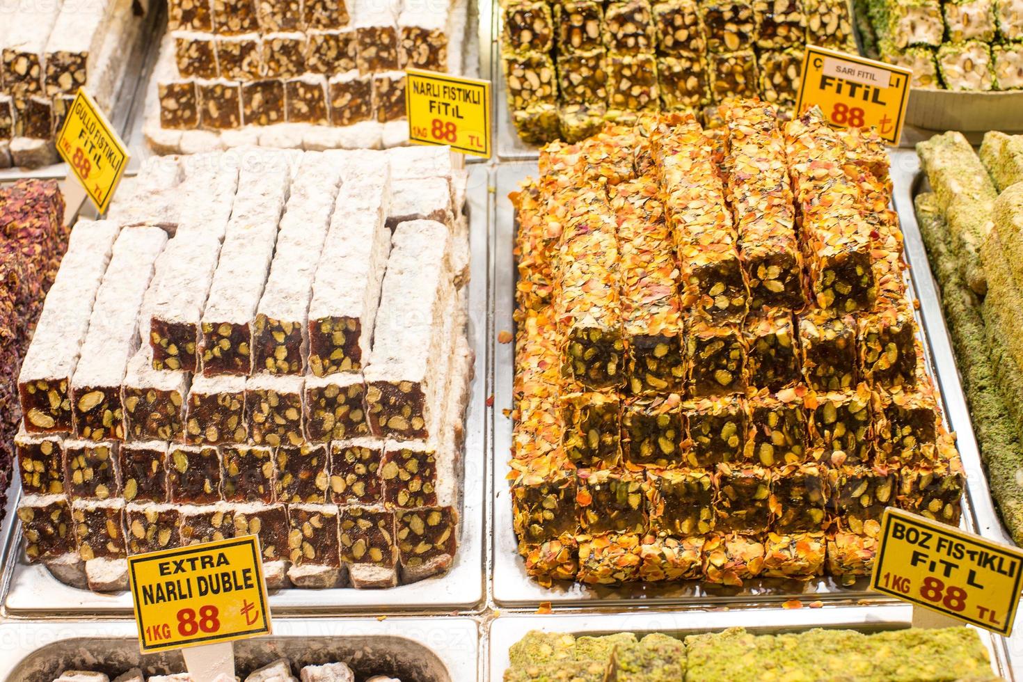 Turkish baklava sweet made with honey and pistachio nuts photo