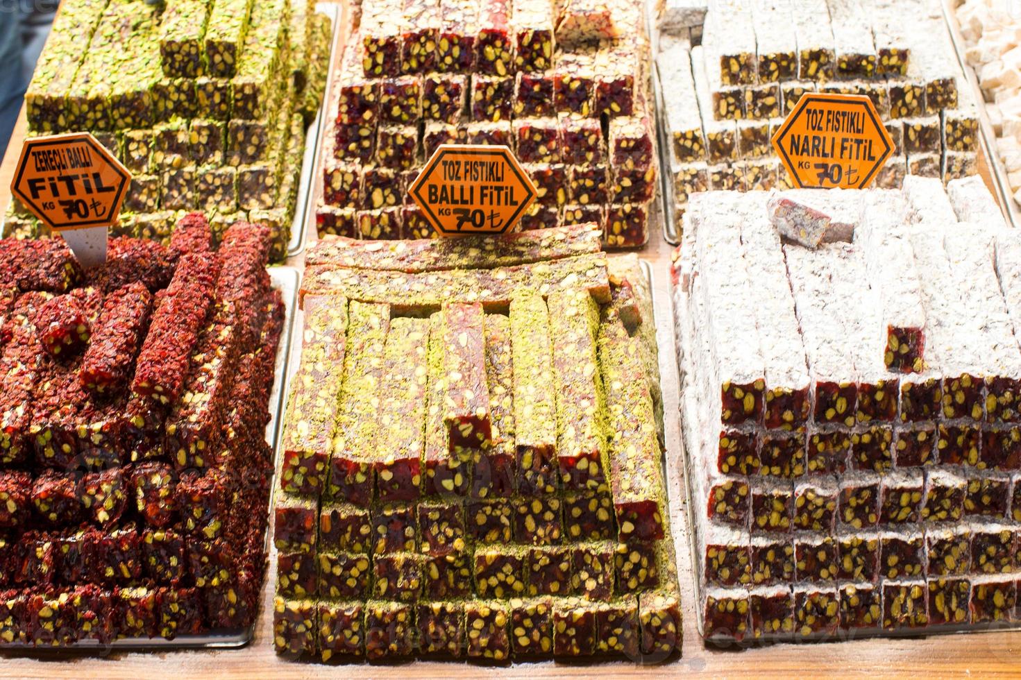 Traditional Turkish sweets on Egyptian bazaar of Istanbul photo