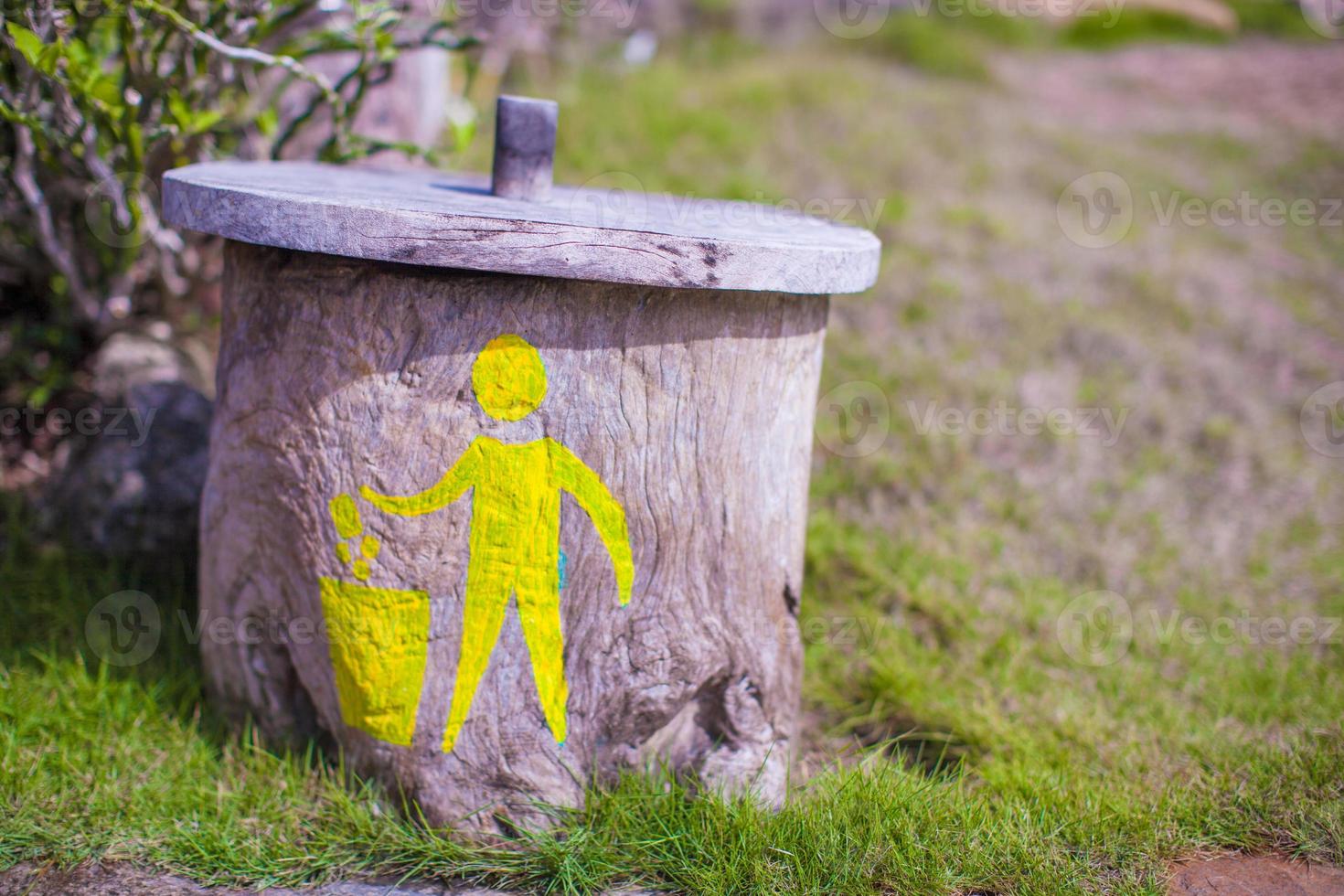 Bright rubbish bin with a pattern in tropical resort photo