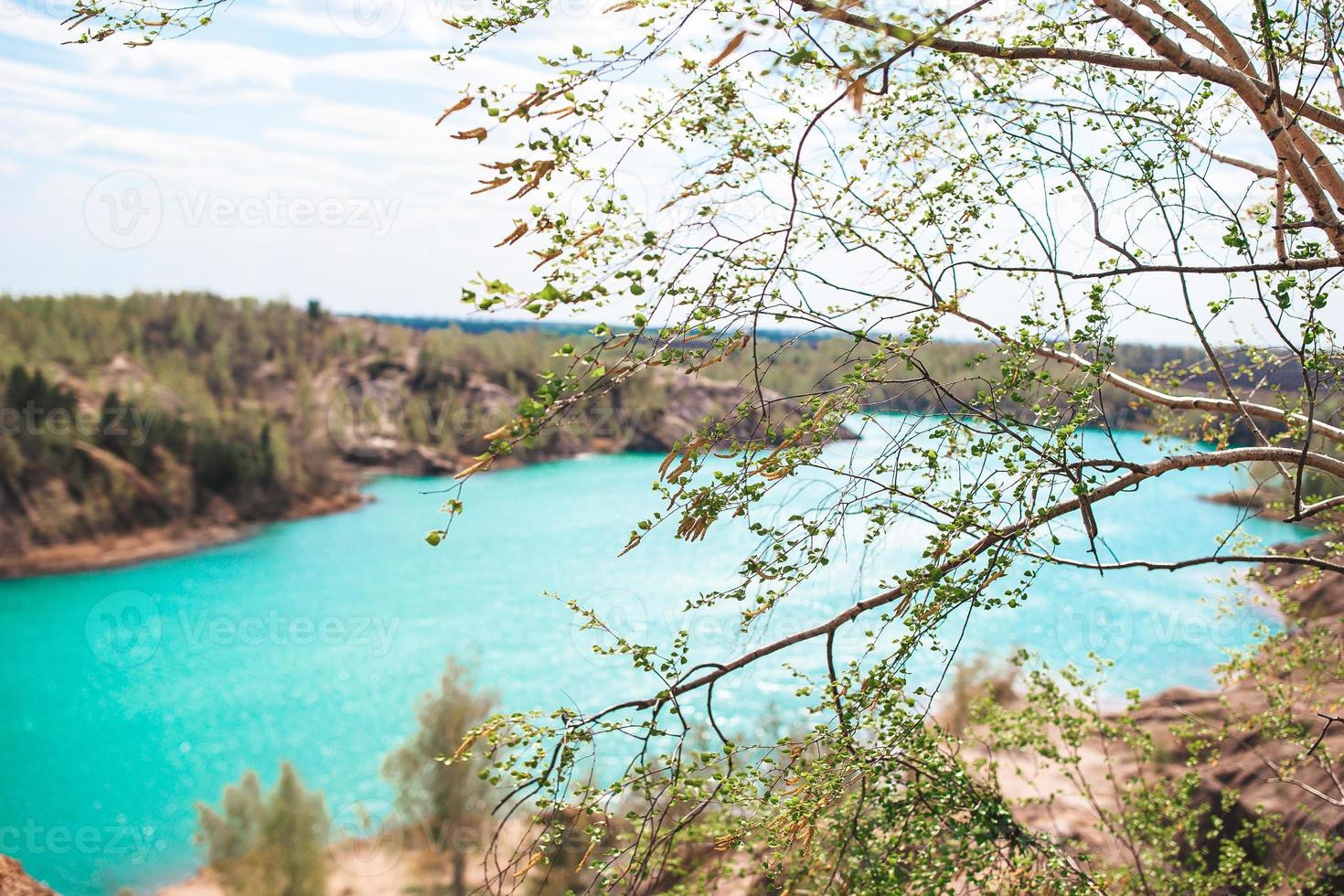 Turquoise water in the lake among the mountains. Beautiful nature photo