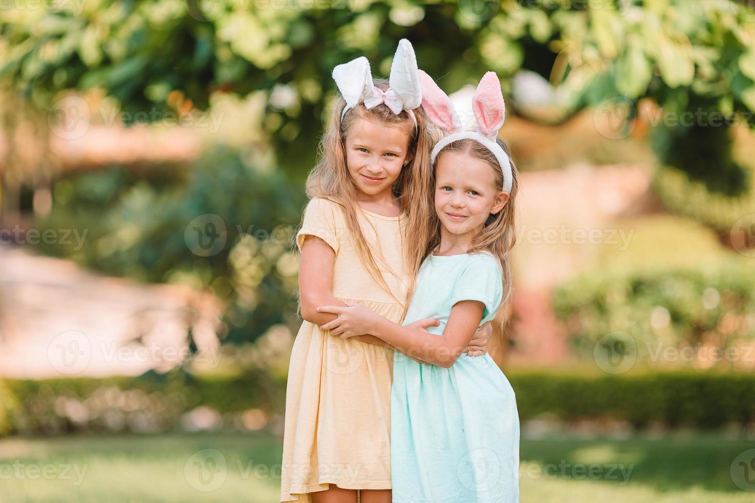 Portrait of kid with easter busket with eggs outdoor photo