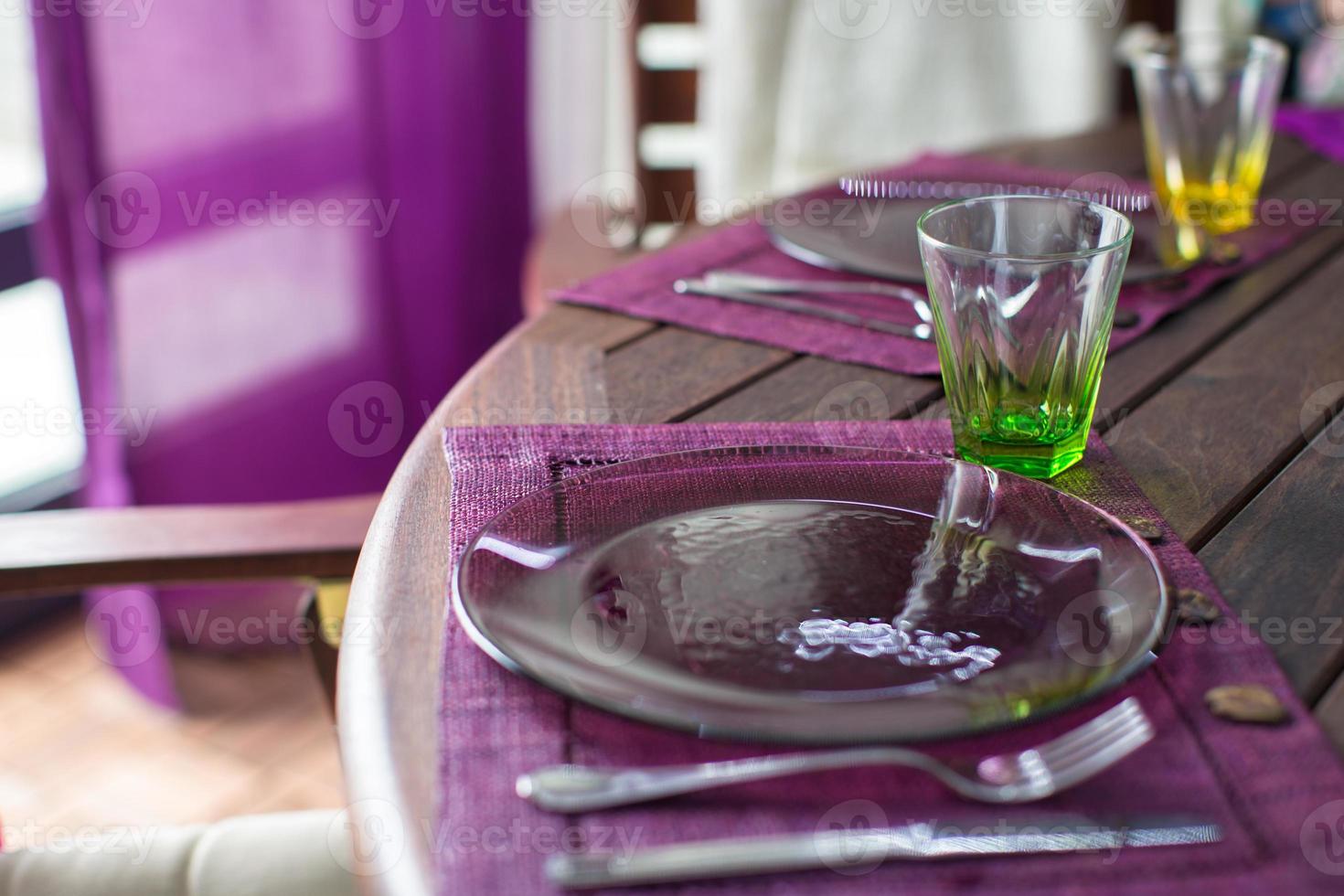 Closeup of beautiful color tableware for decorated table 18046750 Stock Photo at Vecteezy