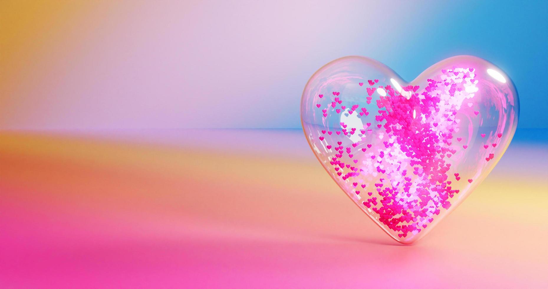 Magic of heart particles inside the glass heart jar and splashing particle with glowing pulse photo