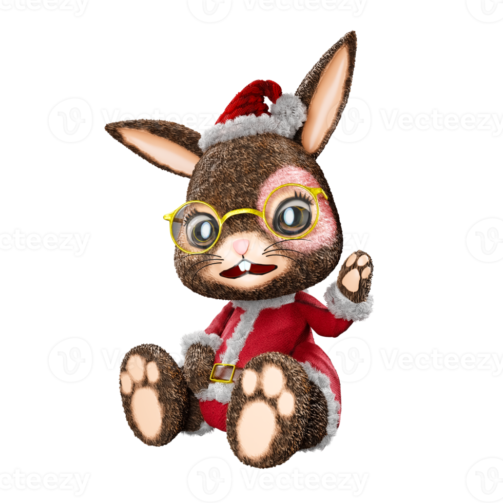 A Christmas-themed of a fluffy rabbit doll dressed as Santa. png