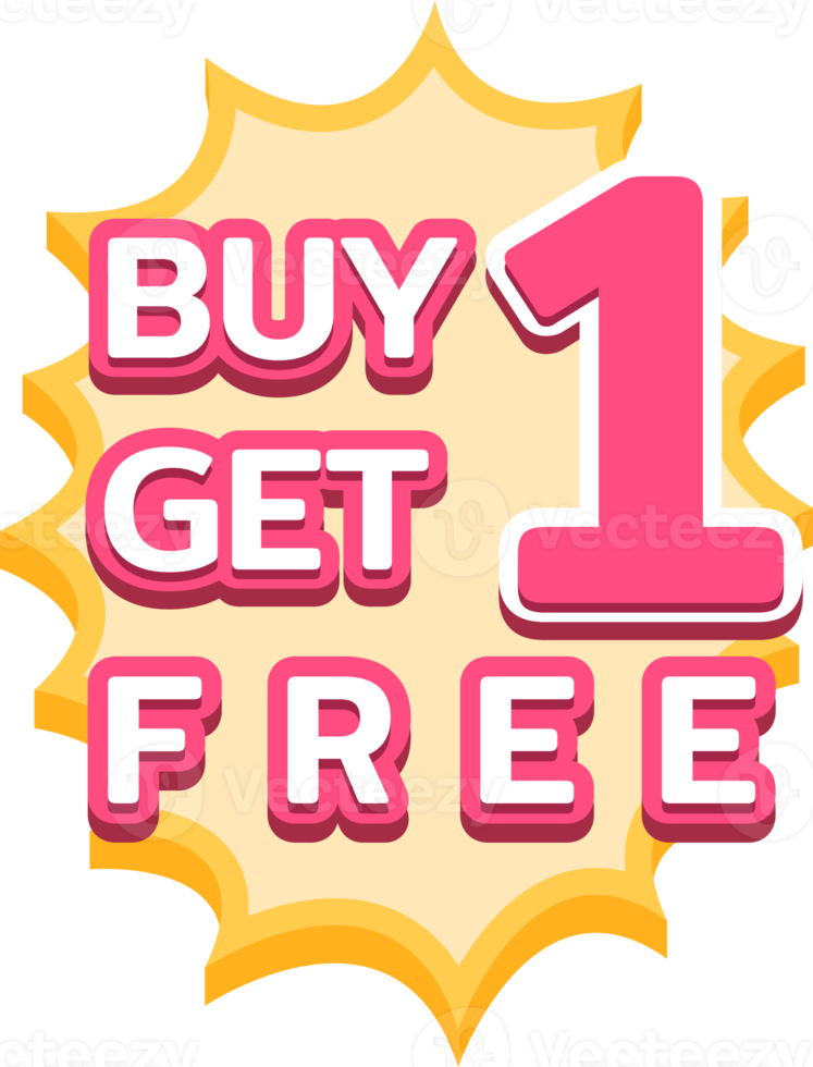 Buy 1 get 1 free, starburst label, shopping font, Promotion label sale, promotion discount banner templates png