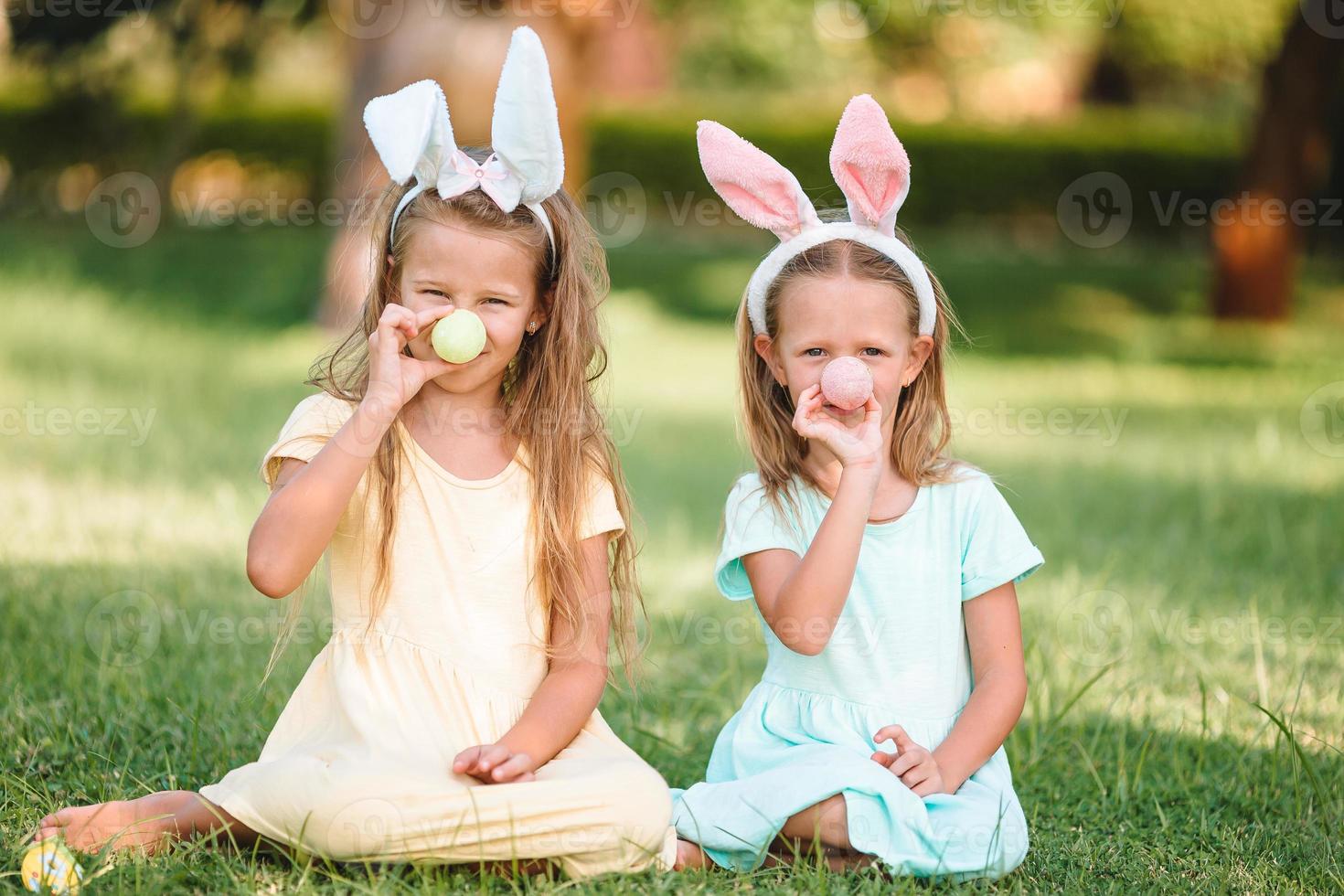 Portrait of kid with easter busket with eggs outdoor photo