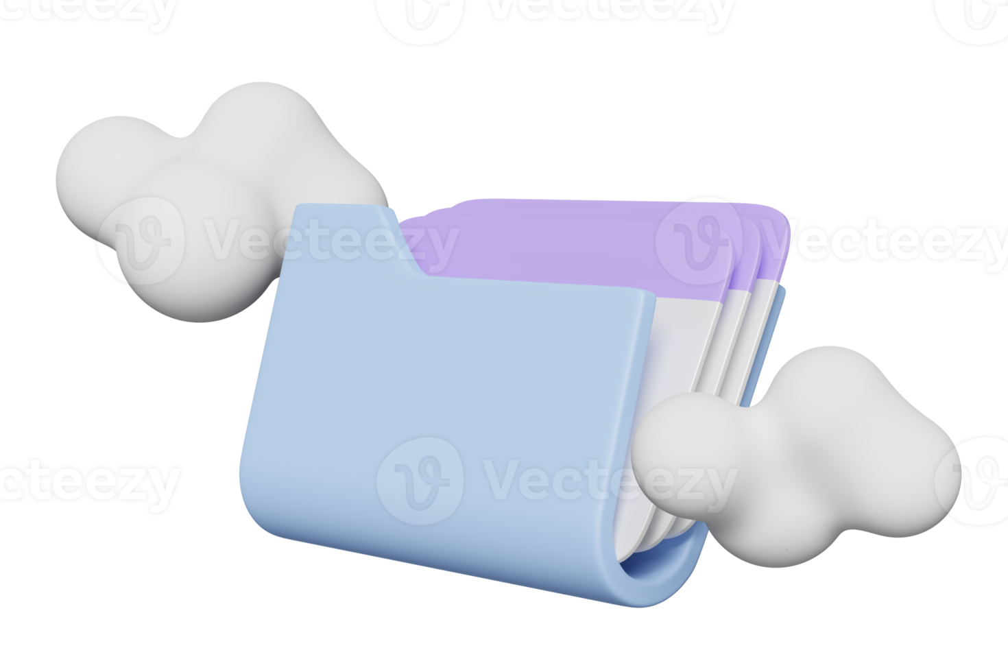 ícone de pasta 3D com nuvem isolada. download de armazenamento, transferência de dados, rede de conexão de datacenter, conceito mínimo, ilustração de renderização 3d png