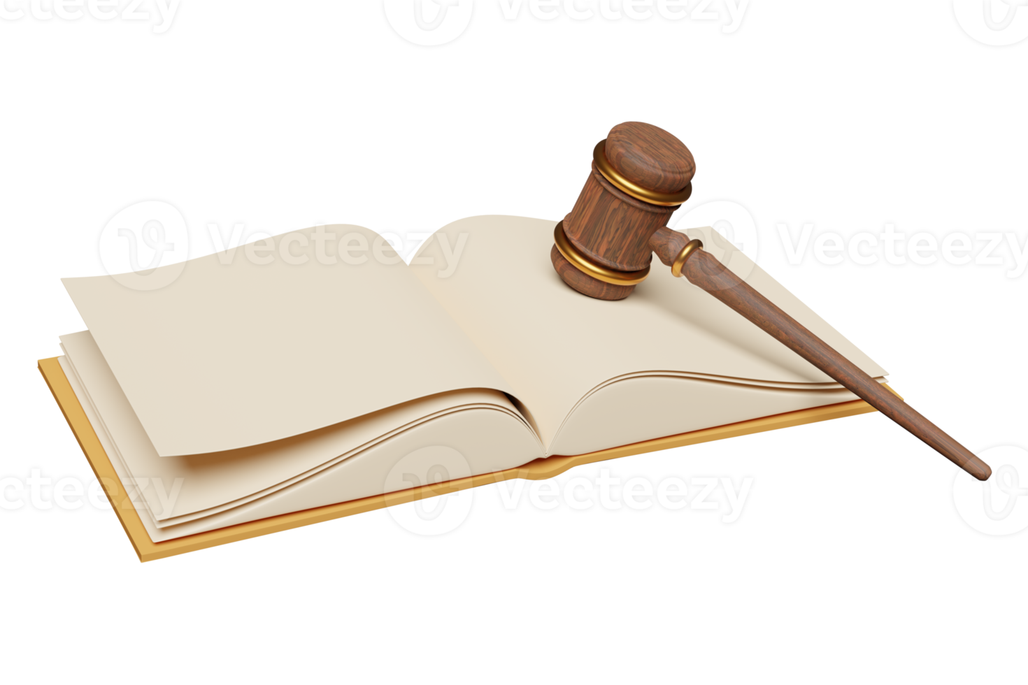 Mazo de juez de madera 3d, subasta de martillo con libro abierto aislado. ley, concepto de símbolo del sistema de justicia, ilustración de presentación 3d png