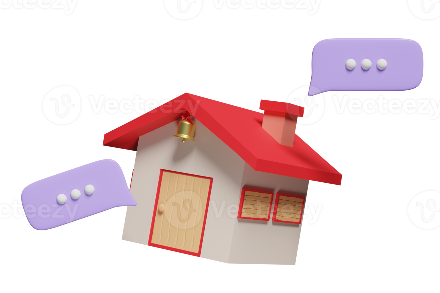 3d rood huis met babbelen bubbels geïsoleerd. online winkelen, zoeken gegevens concept, 3d geven illustratie png