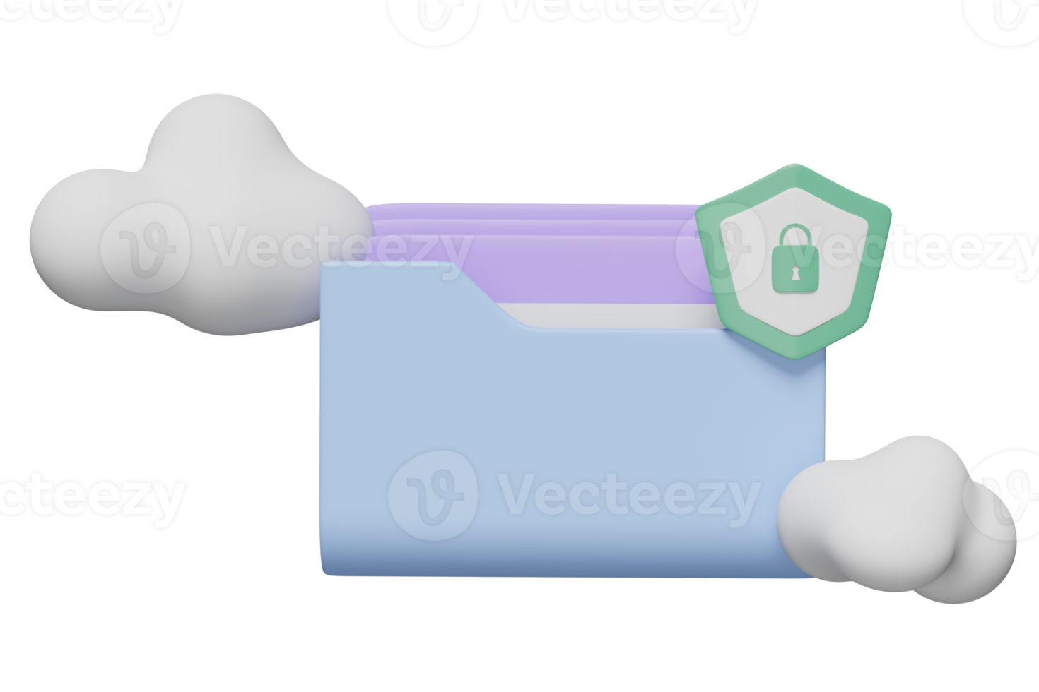 3d cloud folder icon with shield insecure isolated. cloud storage download, data transfering, Internet security, privacy protection, ransomware protect, 3d render illustration png