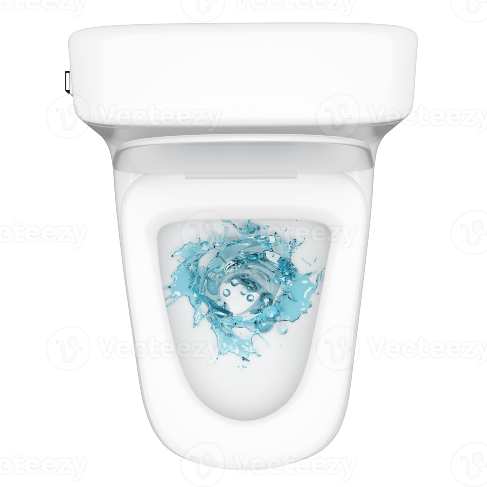 toilet bowl with vortex, twister water splash isolated. powerful suction for thorough cleaning concept, 3d render illustration, top view png