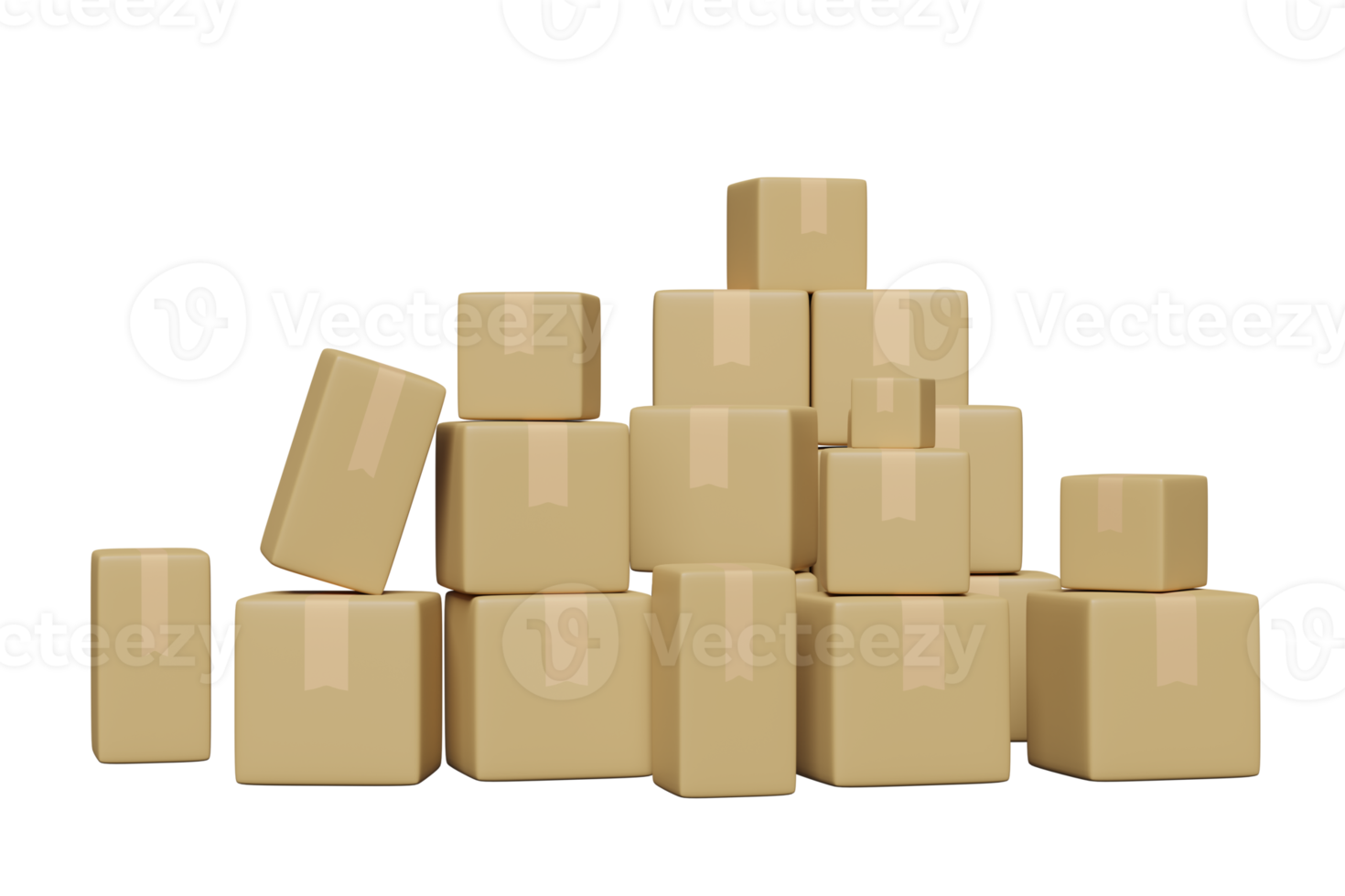 Boîte en carton de marchandises empilées 3d isolée. illustration de rendu 3d concept png