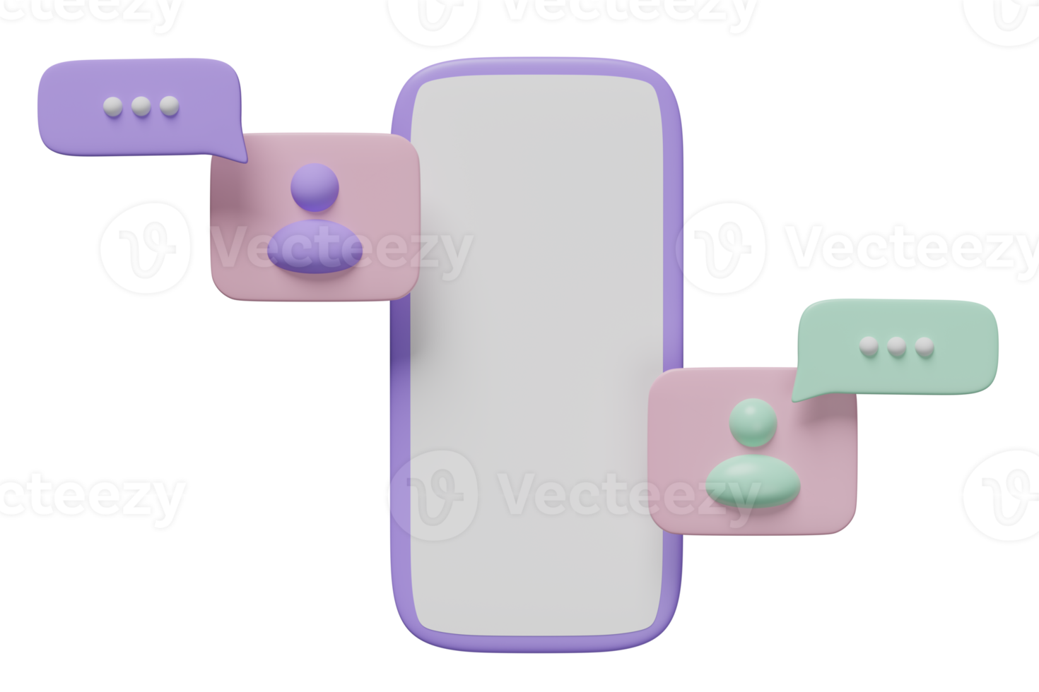 Redes sociales 3d con teléfono móvil, íconos de teléfonos inteligentes, burbujas de chat, personas aisladas. redes sociales en línea, aplicaciones de comunicación, concepto de plantilla, ilustración de presentación 3d png