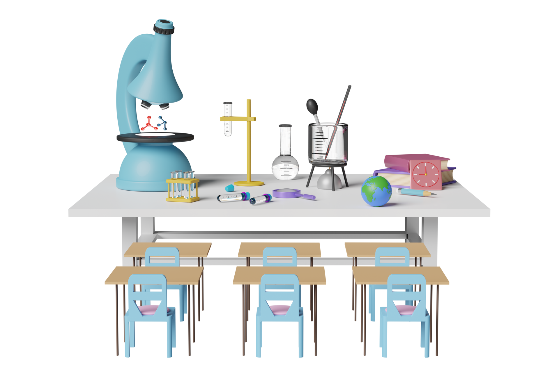 3d science experiment kit with microscope, globe, magnifying, beaker