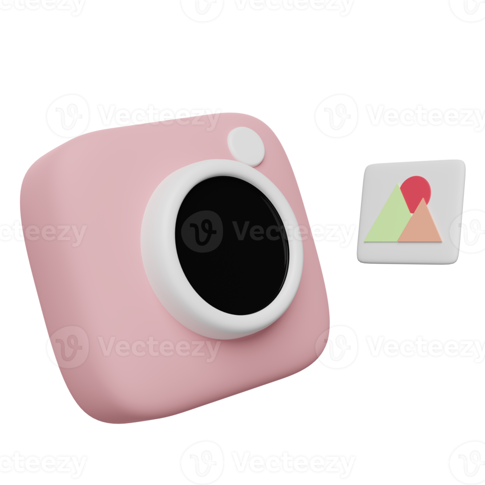 3d pink photo camera icon isolated. minimal concept, 3d render illustration png