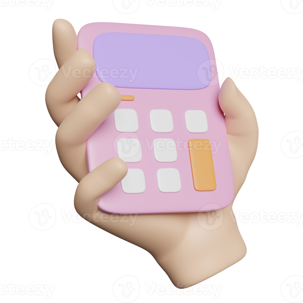 3d hand holds pink calculator icon for accounting finance isolated. minimal concept 3d render illustration png