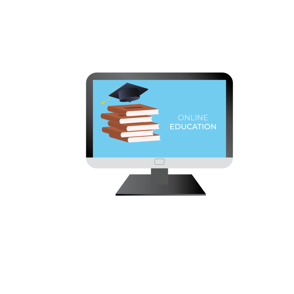 Online education design with book and computer for digital classroom png