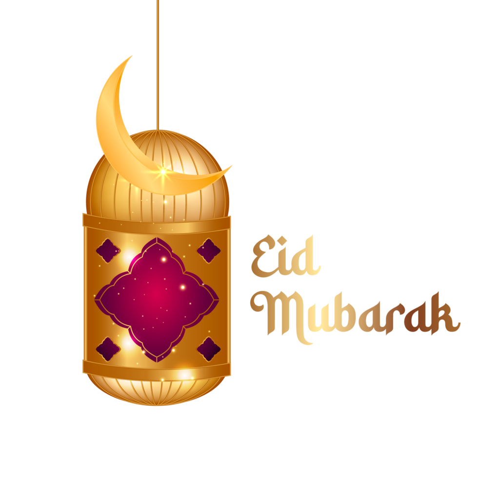 islamic  eid mubarak  with beautiful  lantern and crescent moon png