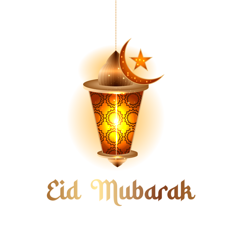 islamic  eid mubarak  with beautiful  lantern and crescent moon png