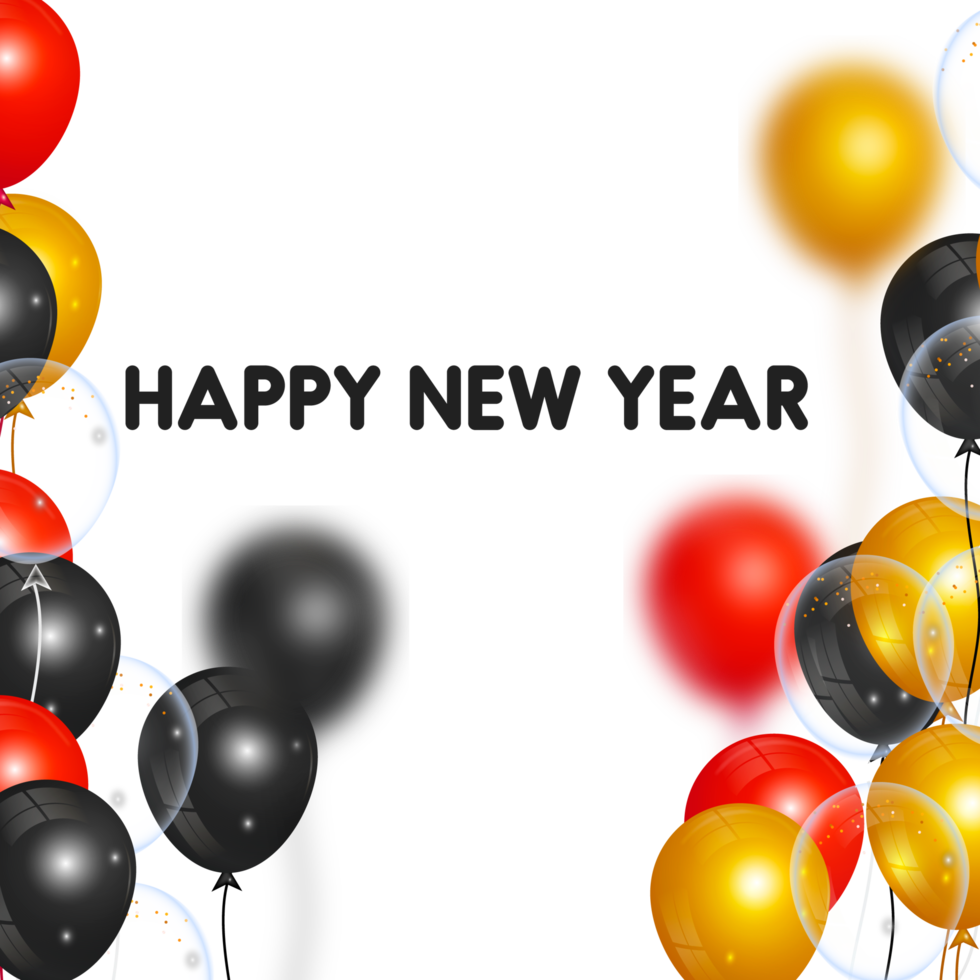 Happy new year wish with color balloon and confity png