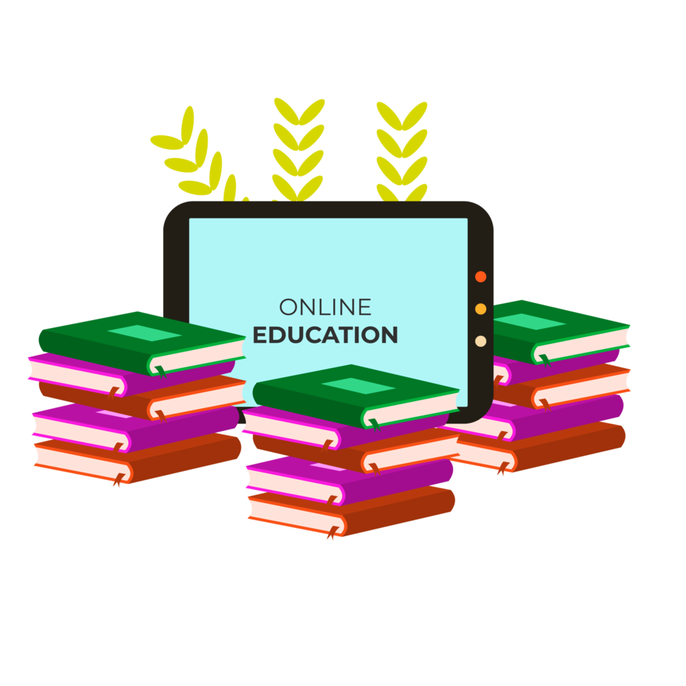Online education design with book and computer for digital classroom png