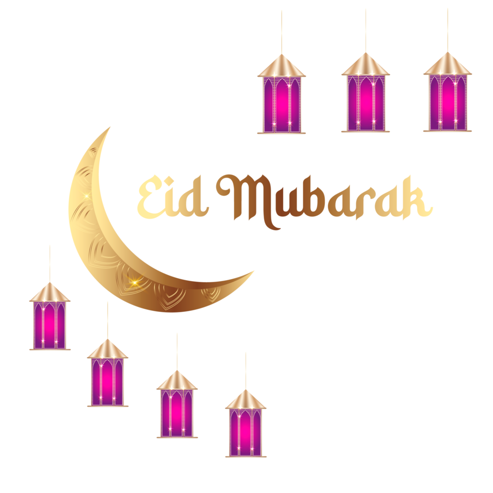 islamic  eid mubarak  with beautiful  lantern and crescent moon png