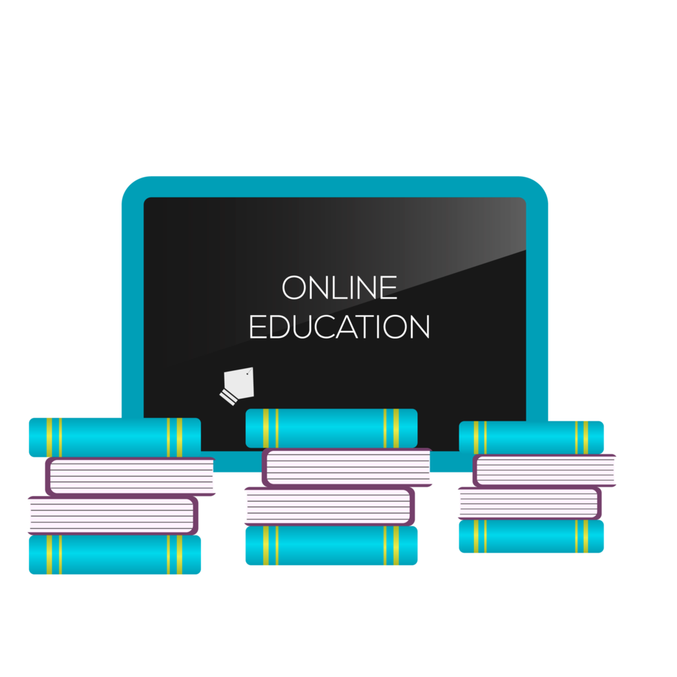 Online education design with book and computer for digital classroom png