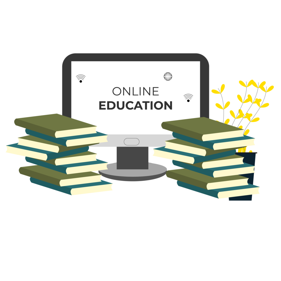 online onderwijs ontwerp met boek en computer voor digitaal klas png